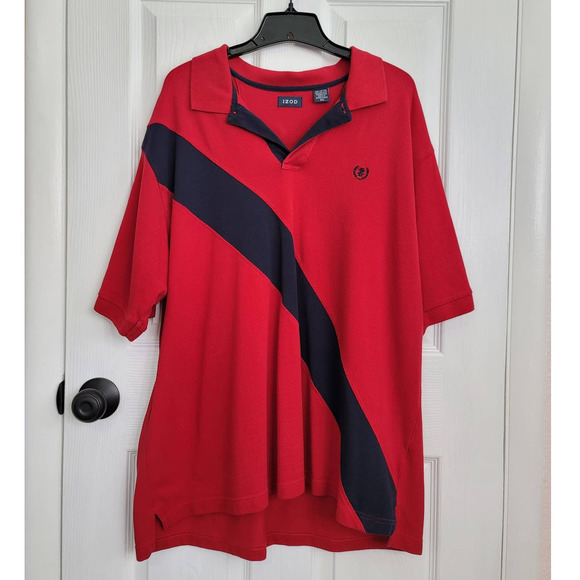 IZOD Men's Red Navy 100% Cotton Polo Shirt Size 2XL - Picture 2 of 4
